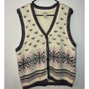 St. John's Bay Vintage Women's Fair Isle Wool Blend Sweater Vest L Purple